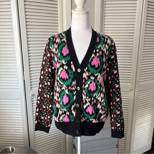 Marni Black Cardigan with Pink and Green Ikat Details size 8